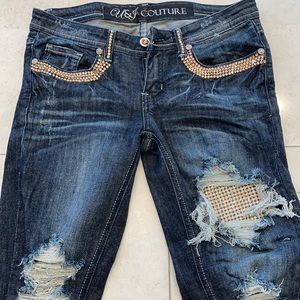Swarovski Crystal straight leg denim jeans. Size 28.